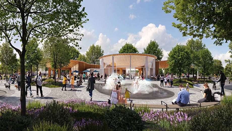 Rendering of the Academy Pavilion and Plaza at Downtown Cary Park