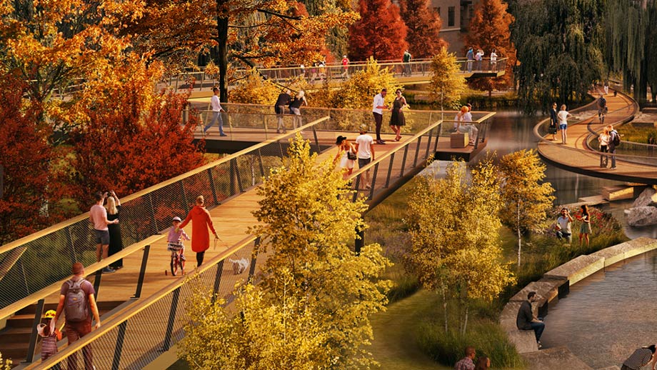 Rendering of the Sky Walk at Downtown Cary Park